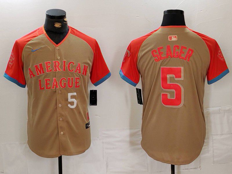 Men Texas Rangers #5 Seager Orange All star 2024 Nike MLB Jersey style 3